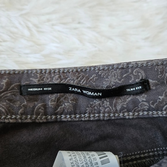 Zara Woman Slim Fit Gray‎ Jacquard Floral Mid Rise Pant. Size 4 - Picture 12 of 12